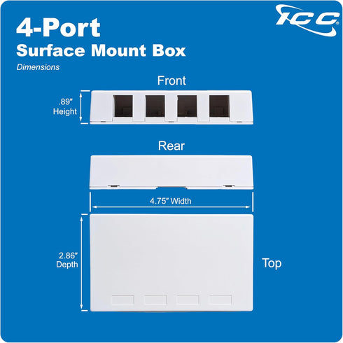 4 IC107SB4WH ICC Port Surface Mount Box in White, Works with Slim and Wide Profile Keystone Jacks (Sold Separately)