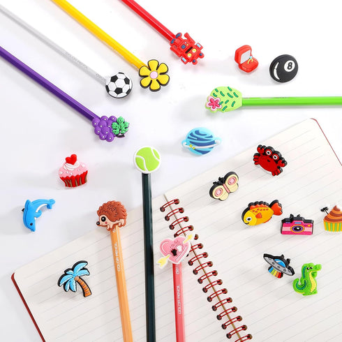Nicunom 100 Pcs Pencil Topper Decoration - Cute Cartoon Pencil Clip Decorations for Students Gifts Classroom Rewards