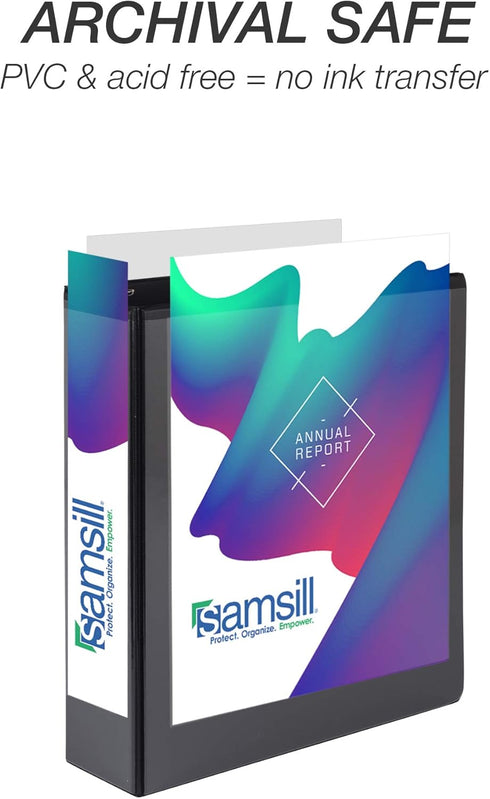 Samsill Durable 2 Inch D Ring Binder, Made in the USA, Customizable Clear View Binder, Black, 4 Pack, Each Holds 475