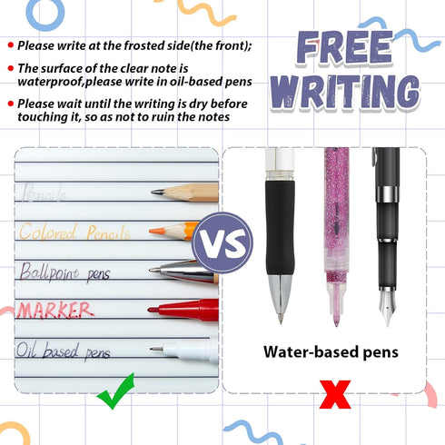 Gueevin 100 Sheets Extra Large Jumbo Transparent Sticky Notes, 2 Pads Waterproof Office Supply