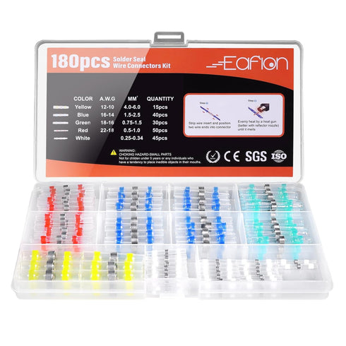 Marine Grade Solder Seal Wire Connectors Kit - Waterproof Insulated Electrical Butt Splice Terminals (180PCS)