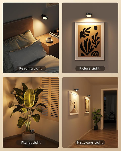 5500mAh 3 360Rotation Dimmable (2 Pack) EZVALO LED Wall Mounted Lights, Rechargeable Wall Sconces Lamp, Color Temps