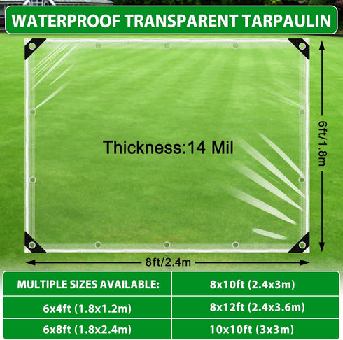 Niuyhe 6X8ft, Grommets 14Mil Clear Vinyl Tarp Clear Tarps Heavy Duty Waterproof Tarp Cover with and Reinforced Edge