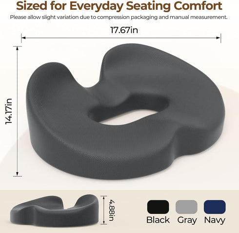 Tailbone, TushGuard Ergonomic Donut Pillow Seat Cushion with Raised Rear Support, Large Memory Foam Cushion