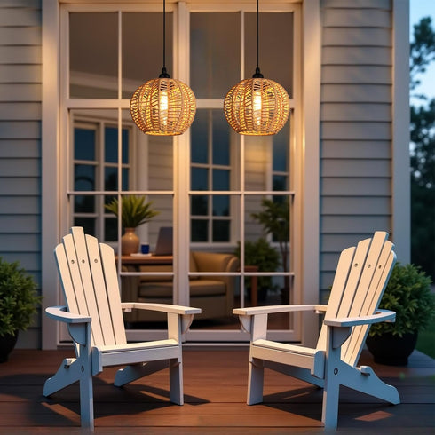 TWINKVILLA 2Pack Battery Operated Chandelier, Hanging Gazebo Lights, Cactus Shape Boho Rattan Pendant Lights Outdoor