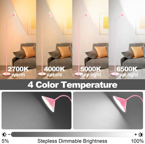 18W Dimming 76inch Floor Lamp, Upgraded Bright LED Floor Lamps for Living Room Bedroom with Gooseneck Stepless & Color