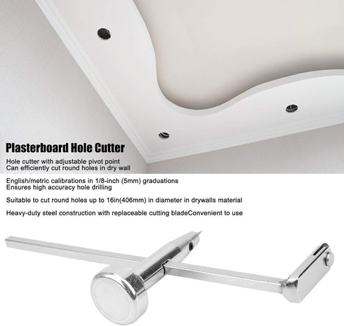Dry Wall Circle Cutter, Stainless Steel Drywall Circle Hole Cutter Steel Shaft Plasterboard Saw Adjustable Pivot Point Drywalls Tools for Cutting Round Holes In Dry Wall Material