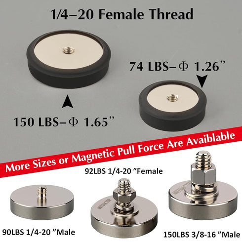 185lbs 1/4-20 Duty,2PCS MUTUACTOR Neodymium Pot Magnets,Anti-Broken Female Threaded Mounting Magnets Heavy Strong Rare