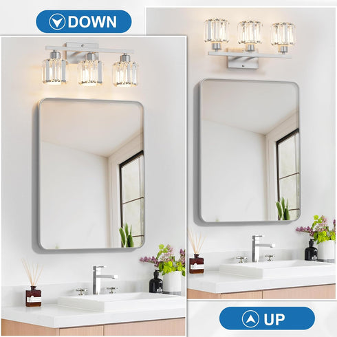 3-Light E26 (Bulbs comzler Bathroom Light Fixtures Over Mirror, Brushed Nickel Crystal Wall Sconce with Base for Mirror