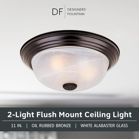 2-Lights 11 Inch 1257S-ORB-AL DESIGNERS FOUNTAIN Reedley Flush Mount Ceiling Light, Lighting Fixture for Kitchen