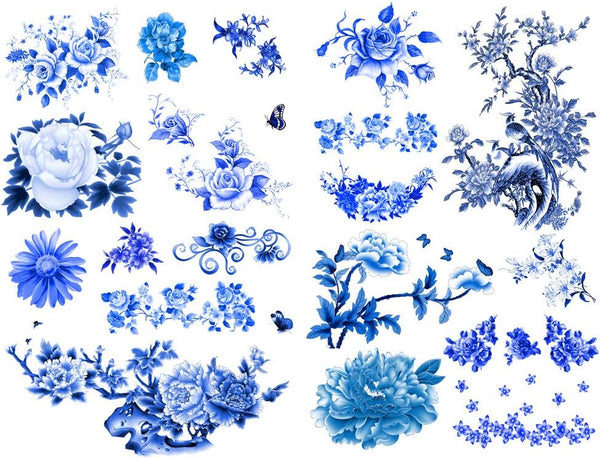 Seasonstorm Blue Flowers Vintage Aesthetic Happy Planner Diary Journal, Scrapbooking Stickers & Art Supplies