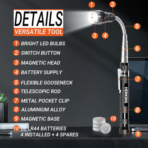 Magnetic Pickup Tool and Extendable Mirror - Telescoping Magnet Flashlight, Great Gifts for Men and Women