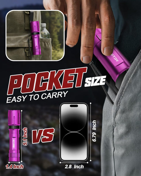 2 Pack, 5 Victoper Pink Rechargeabe Flashlight High Lumens Modes LED Bright Tactical Flashlights, Waterproof Zoomable