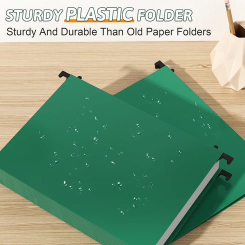Plastic Hanging File Folder, Letter Size, 12 Pack Reinforced Hang Folders with 2 Inch Expansion, Sturdy File Cabinet