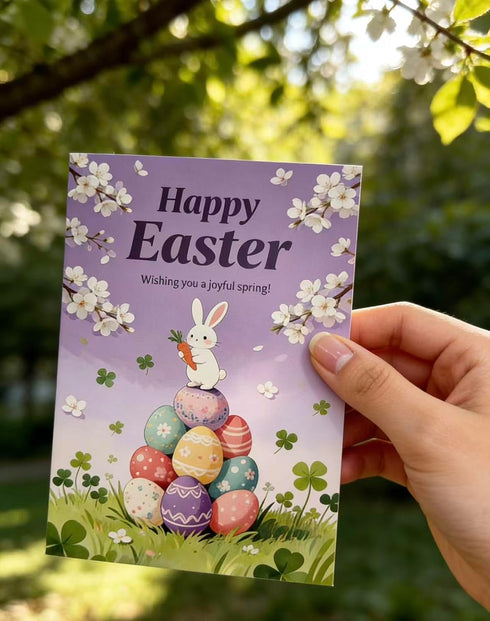 Generic 2.76x 1.97 Inches Happy Easter Greeting Card - Watercolor Bunny & Easter Eggs Design, Includes Red Envelope