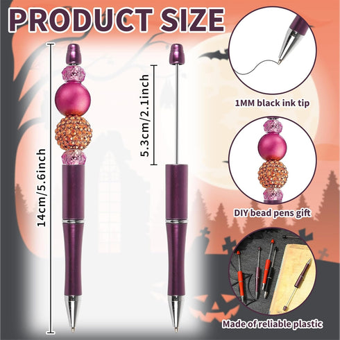 Whaline 24Pcs Halloween Beadable Pen Orange Purple Black Bead Ballpoint Pen Gel Ink Pen Retractable Writing Pens Beaded Crafting Pens with Extra Refills for DIY Office School Supplies by Whaline