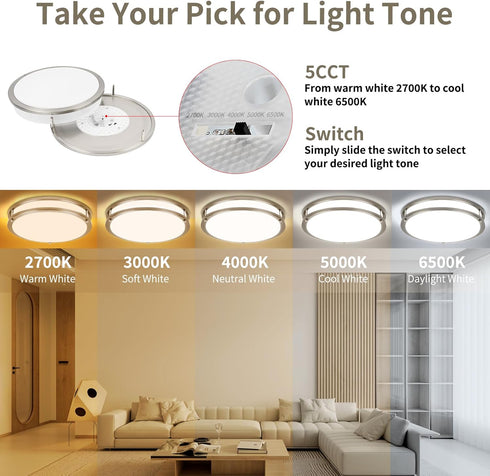 NEWKAZ 13Inch 36W 2 Packs, 5CCT 2700K 3000K 4000K 5000K 6500K, Dimmable Ceiling Light Fixtures LED Flush Mount Ceiling