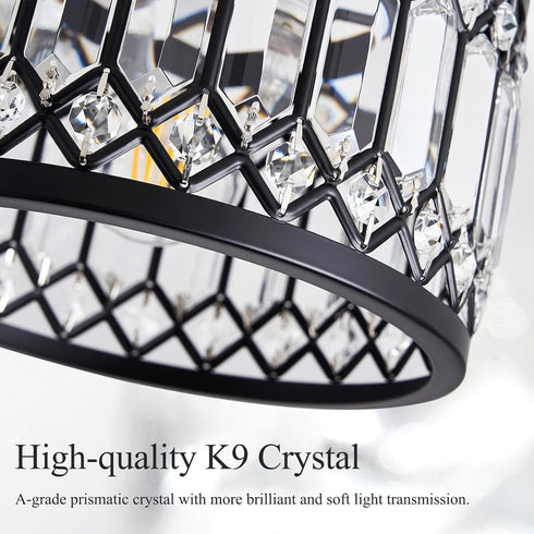1-Light, 9 Inch Pevfah Crystal Black Ceiling Light, Modern Semi Flush Mount Ceiling Lighting Fixture, Round Hallway
