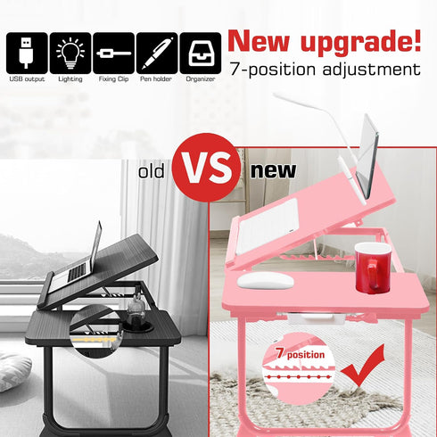 CloudTrip 17in 23.6IN Plus XL Adjustable Laptop Desk with Light, USB Port, iPad Holder, Drawer Storage - Larger
