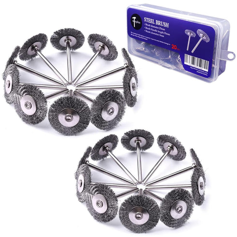 ATOPLEE Wire Wheel Brush Set, 20pcs 1 Inch Mini Wire Wheel with 1/8 Inch Round Shank for Rust Removal