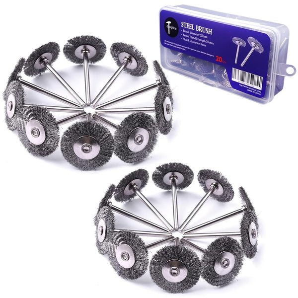 ATOPLEE Wire Wheel Brush Set, 20pcs 1 Inch Mini Wire Wheel with 1/8 Inch Round Shank for Rust Removal