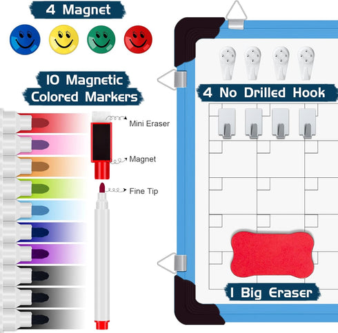Magnetic Dry Erase Calendar Whiteboard, 16" x 12" Monthly Planner for Home, School, Office, Kitchen (Blue)