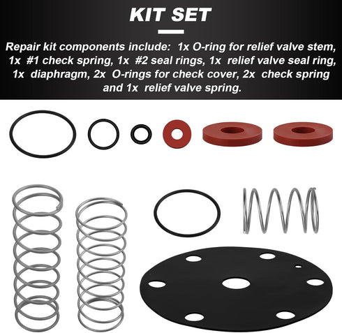 3/4"-1" Backflow Preventer Rubber and Springs Repair Kit, for Zurn Wilkins 975XL and 975XL2 Backflow Preventer