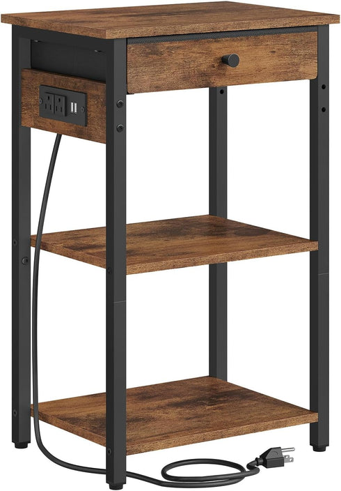 Gewudraw 3-Tier Printer Stand with Charging Station, Under Desk Printer Table, End Table with Storage Shelves for Home