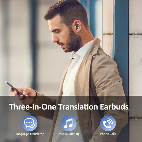 IAMJOY 163 AI Language Translation Earbuds Real Time, Language Translator Earbuds Open Ear Clip-On Design, Language