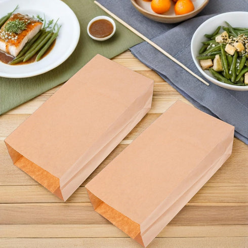 100pcs 18x9x5.5cm Packaging Mipcase Kraft Paper Bread Bags with Flat Bottom, Greaseproof Bakery Storage Bags