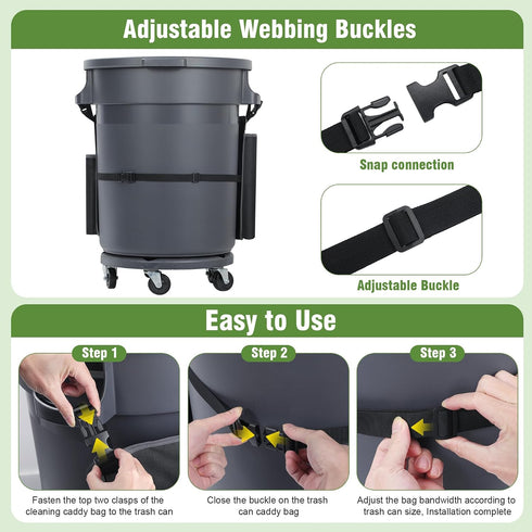 32-55 Trash Can Caddy Bags Fit Gallon Garbage Bins, Garbage Bin Caddy Bag Organizer with Multi-Pockets, Organizer