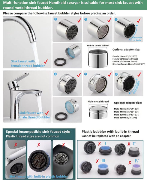 Chirsbaber 7 (6.5ft Set) Sink Faucet Hose Sprayer Attachment handheld Sink Sprayer with ON/Off & Adapters Extension