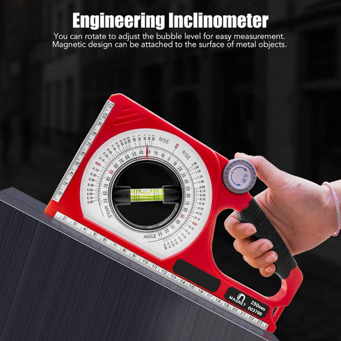 Engineering Inclinometer, Portable Universal Slope Measuring Ruler with Dual Scale Rotary Pitch Finder