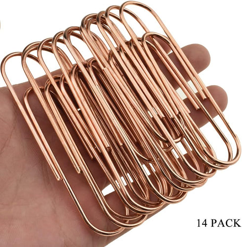 HAHIYO Paper Clips, Sturdy 4 Inches Length, 14 Pack Heavy Duty Rust Proof Reusable Metal Bright Rose Gold