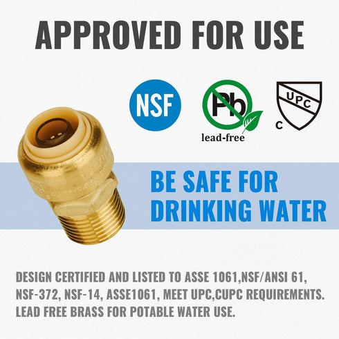SUNGATOR Straight Connector Plumbing Fitting, Male Adapter 1/2 Inch by 1/2 Inch Push Fit PEX Fittings with Disconnect Clip, Push-to-Connect Copper, CPVC, No Lead Brass Pipe Fittings (2-Pack) by SUNGATOR