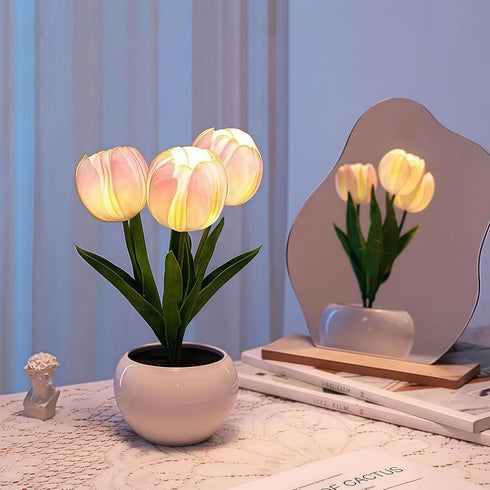 YHan Flower Table Lamp, LED Tulip Night Light with Artificial Flower and Vase, Romantic Desk Lamp for Home, Living