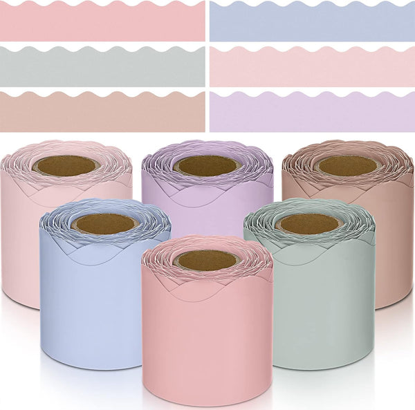 TaoBary 6 Rolls 196.8 ft Colorful Scalloped Borders for Bulletin Board, Classroom Back to School Decorations