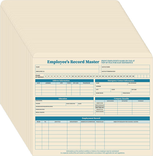 Qilery 50 Pcs Employee File Folders, 9.5 x 11.75 Inches, No Expansion Employee Record File Jacket for HR Management