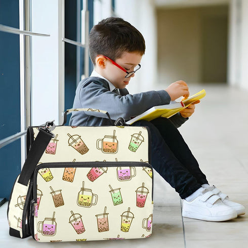 Krafig 3 Bubble Milk Tea Funny Zipper Binder Bag Ring with Handle Shoulder Strap, Binder File Organizer Bag Storage