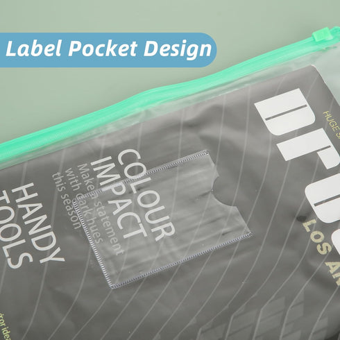 CertBuy 60 Pcs Poly Zip Envelopes, A4 Letter Size Plastic Zipper Folders, Clear with Label Pocket for Storage
