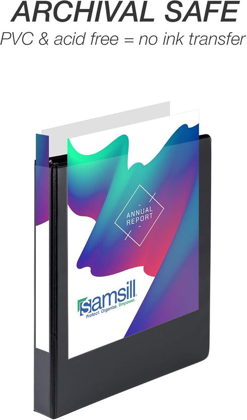 Samsill Durable 1 Inch Binder, Made in the USA, Round Ring Customizable Clear View Binder, Black, 8 Pack