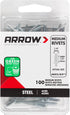 Arrow Fastener RMS1/8IP Medium Steel 1/8-Inch Pop Rivets for Metal, Fabric, Leather, Auto Repair, 100-Pack