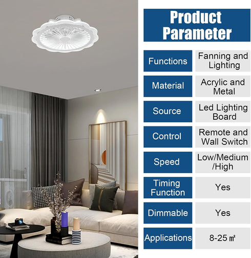 19.7" 3 LYNICESHOP LED Ceiling Fan Light with Remote, Color Temperatures & Speeds, Chandelier Lamp Fan