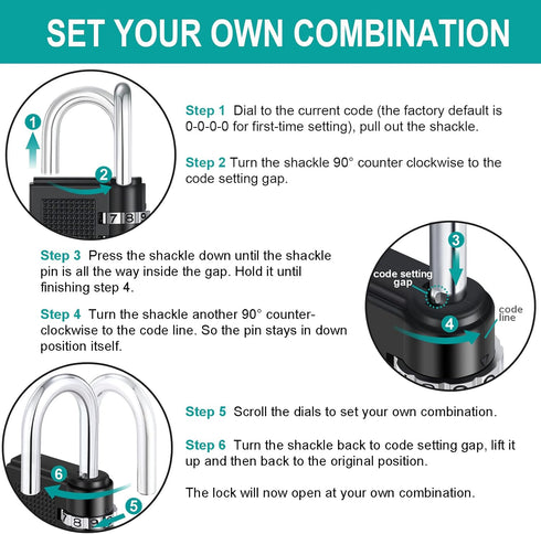 ZHEGE Combination Lock Padlock for Gym Locker, Sports, School, Outdoor, Fence and Storage (Black, 2 Pack)