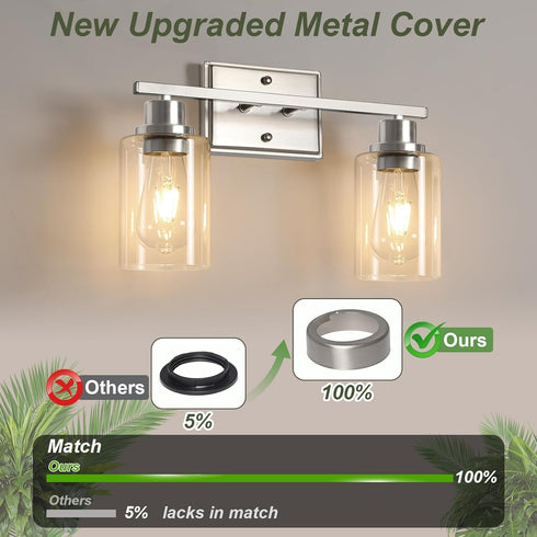Unicozin 2 Light Bathroom Light Fixtures, Modern Vanity Lights Over Mirror, Brushed Nickel Wall Lamp with Clear Glass