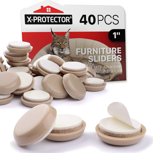 X-PROTECTOR Chair Sliders, 40 pcs Carpet Sliders 1”, Premium Furniture Moving Pads, Protect Your Floor