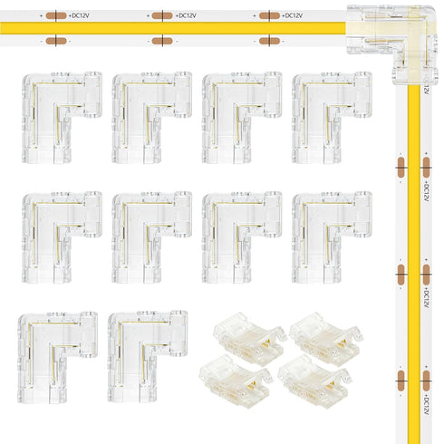 SSGP 8mm 2-Pin COB LED Strip Connector Kit - 10Pcs L-Shaped Corner Connectors