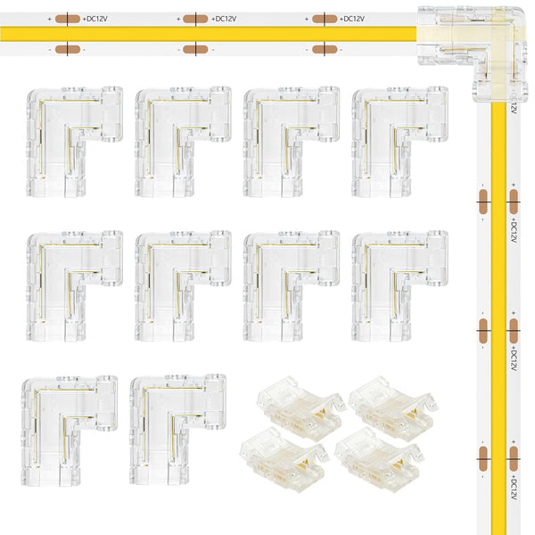 SSGP 8mm 2-Pin COB LED Strip Connector Kit - 10Pcs L-Shaped Corner Connectors