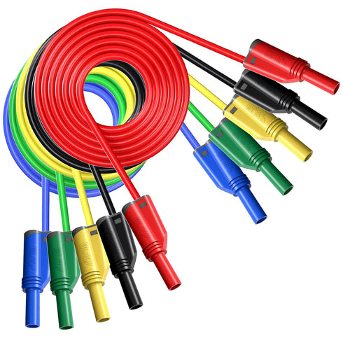 Goupchn 5PCS Silicone Test Leads, 4mm Banana Plug, Fully Insulated Safety Shrouded, Soft Wire Extension Cable for