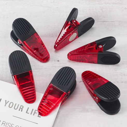 Plastic Refrigerator Magnet Clips, 3-1/4" Length, Set of 6, Multipurpose Clips (Red)